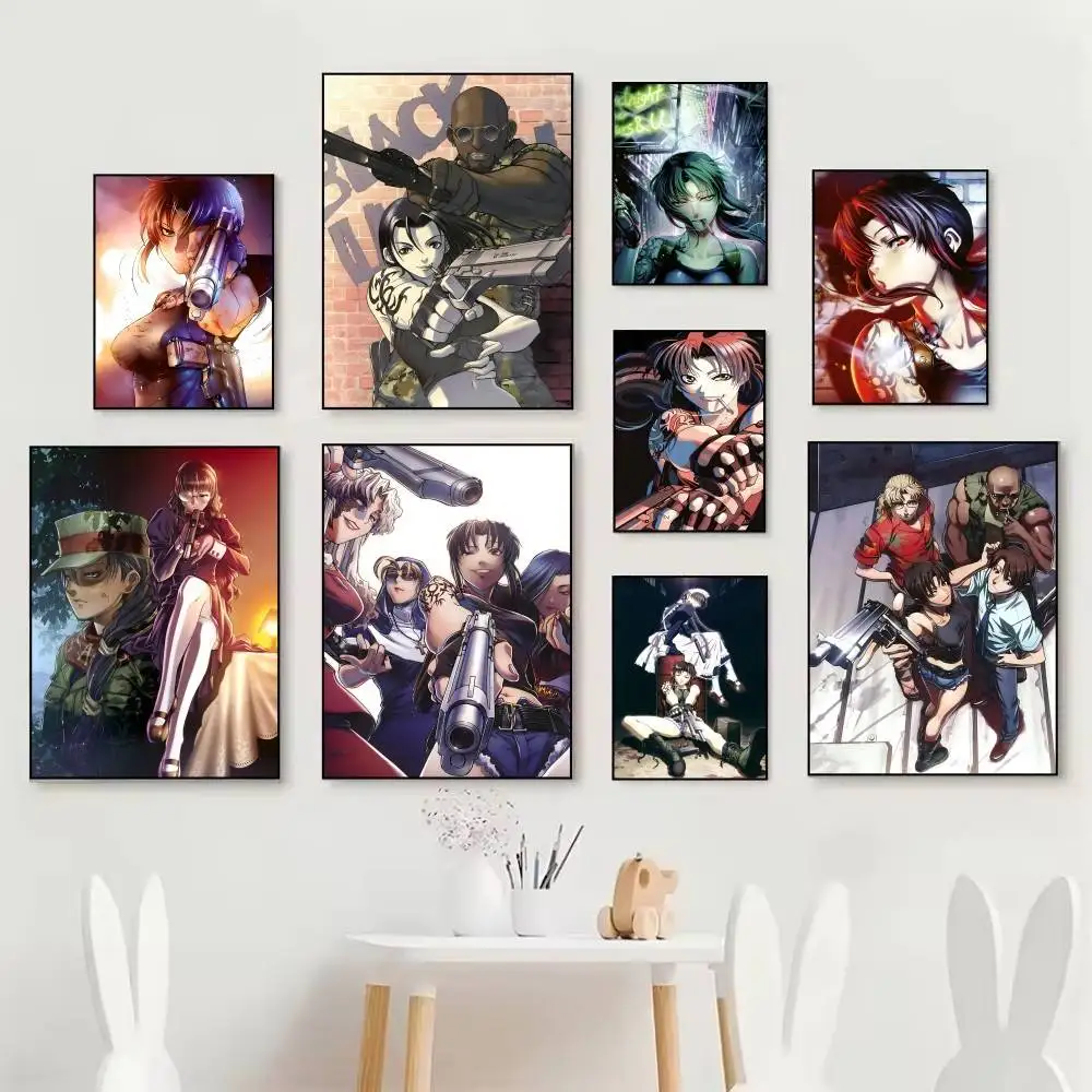 Classic Japanese Anime B-Black Lagoon Manga Posters Self Adhesive Waterproof Ideal For Living Room Bedroom Bar Decoration