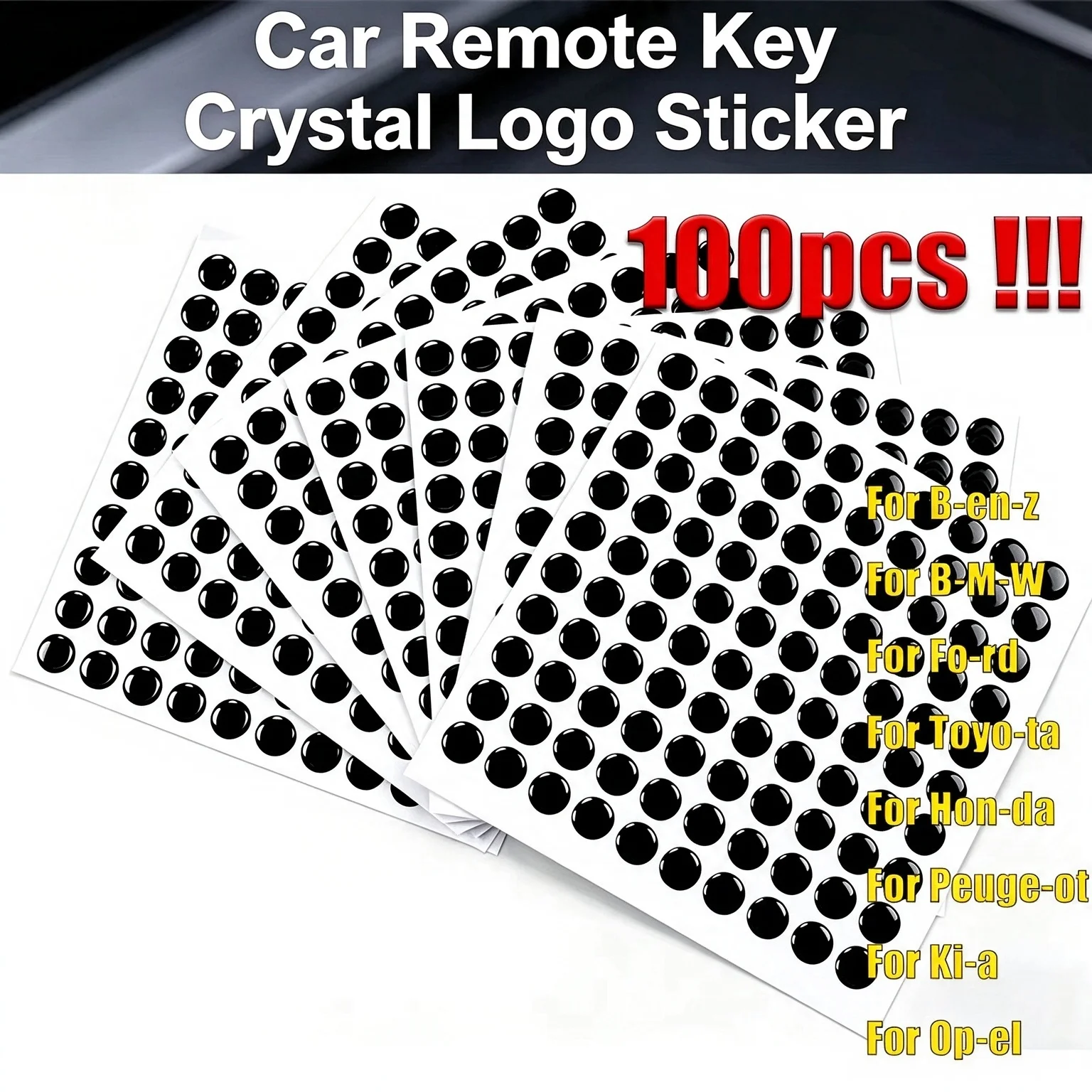 100pcs 14mm Car Remote Key Crystal Logo Sticker Epoxy for Key DIY Auto Remote Key Emblem Button Sticker for F-ord Toy-ota Hon-da