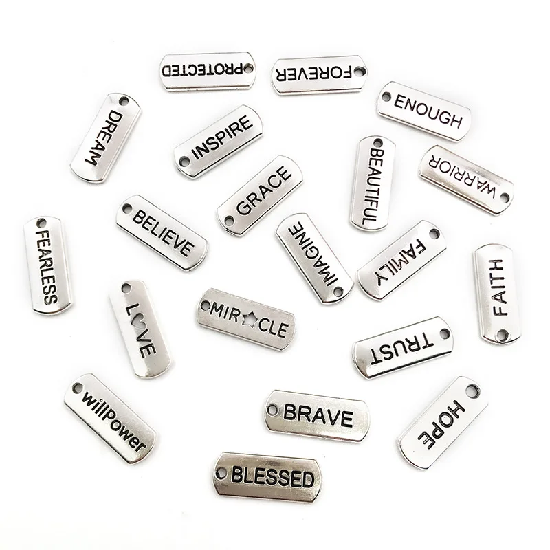 20PCS Mix Vintage Alloy Tags Inspirational Word Charms For Jewelry Making Bracelet Necklace Pendant DIY Accessories Supplies