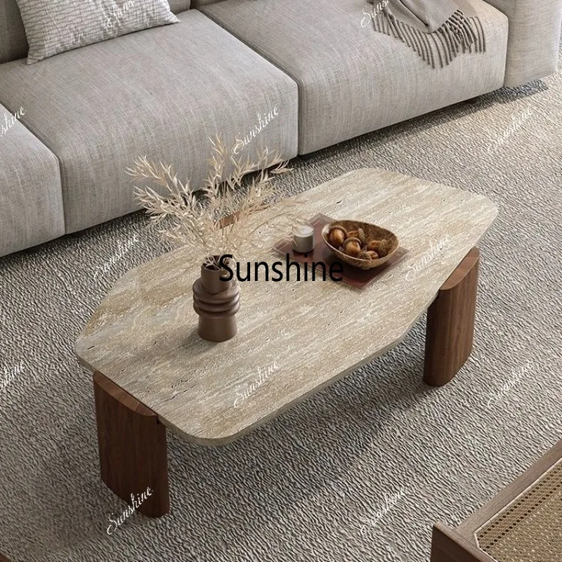 Wabi Sand Wind Shaped Travertine Coffee Table Home Living Room Creative Slate Tea Table Homestay Hotel Meeting Coffee Table