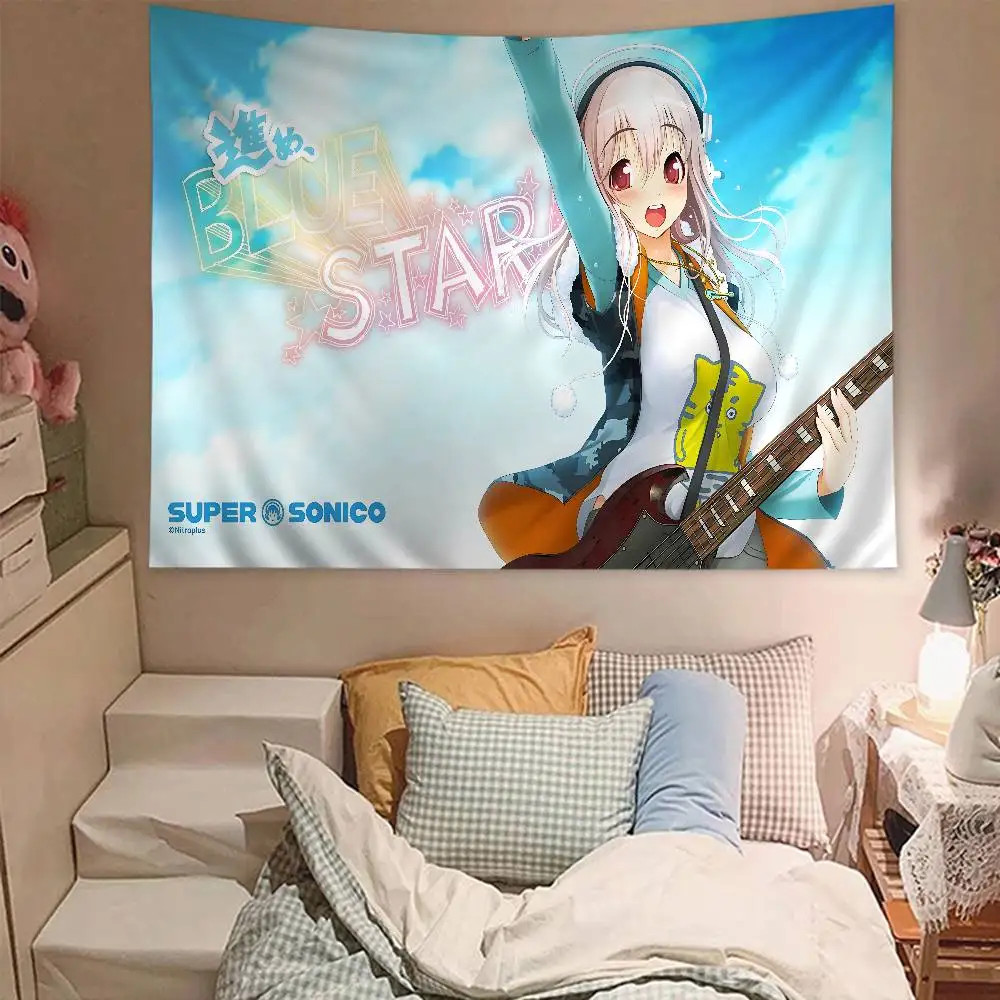 Tapisserie murale colorée Anime Super Sonico – Style mandala bohème, décoration murale vibrante pour les espaces animés et bohèmes