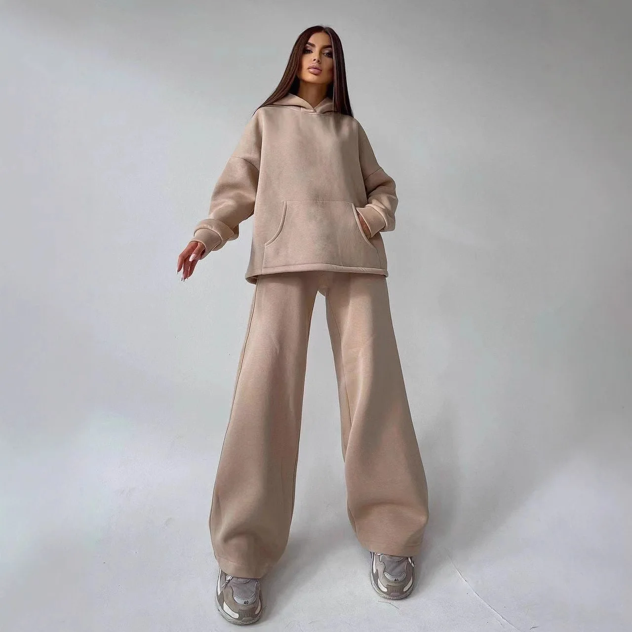 2025, neue Herbst Winter Mit Kapuze Tasche Lose Sweatshirt Set Frauen Multi Farbe Optionen Casual Sport Zwei Stück Outfit