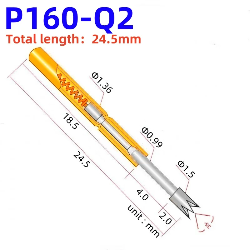 100PCS Spring Test Probe P160-Q2 4-claw Head Test Pin Head Dia 1.5mm Length 24.5mm Needle Dia 1.36mm Spring Pogo Pin P160-Q