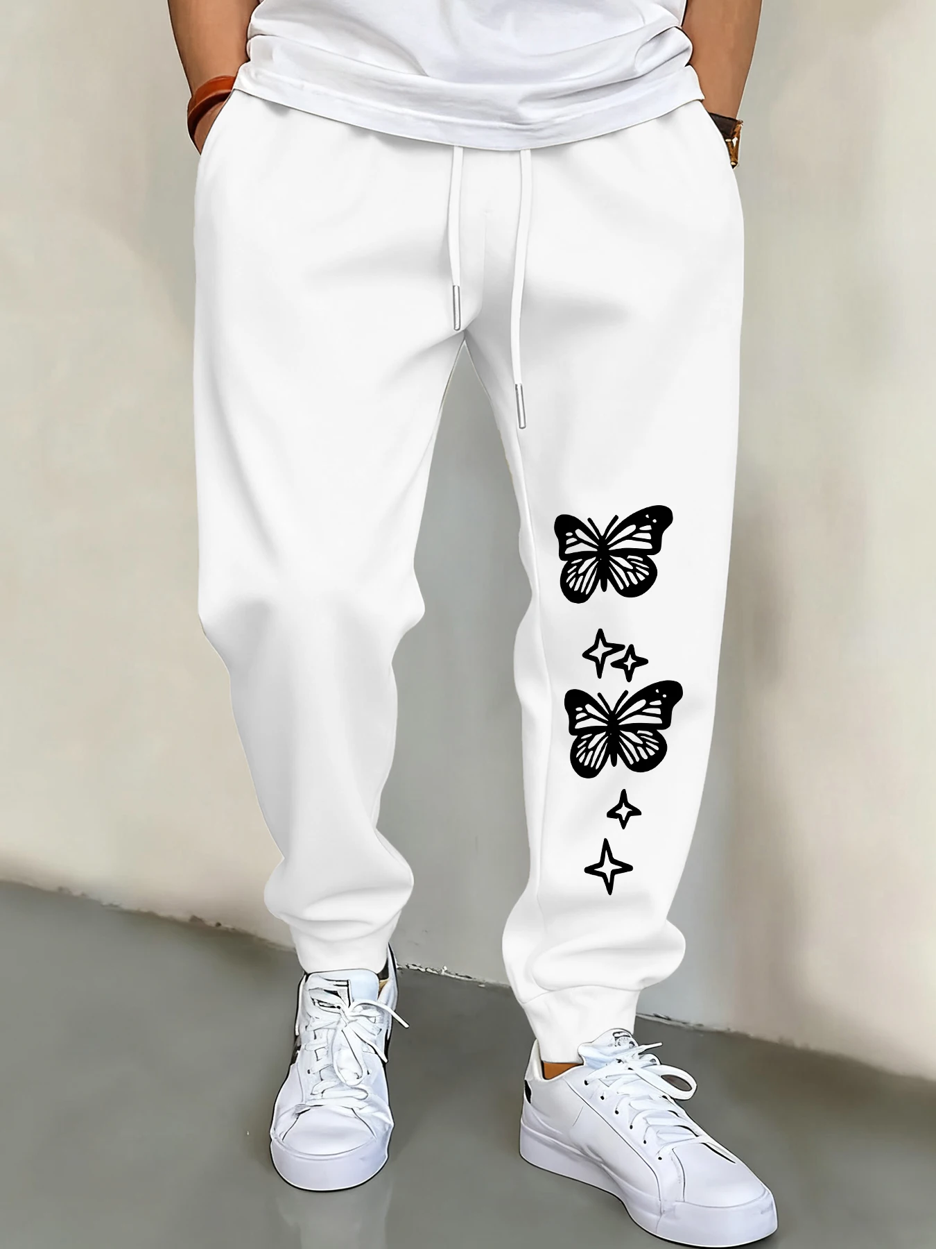 

Мужские осенние повседневные базовые брюки с ярким принтом бабочек, универсальные модные брюки с карманами, уличные брюки в стиле ретро унисекс