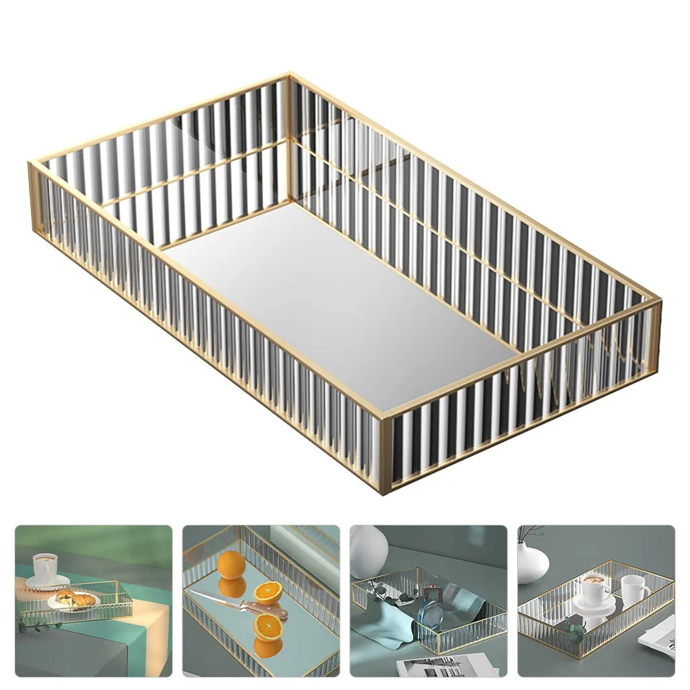 

Glass Storage Tray with Elegant Design for Bathroom Vanity Countertop Organizer Holds Makeup Jewelry Toiletries Sundries