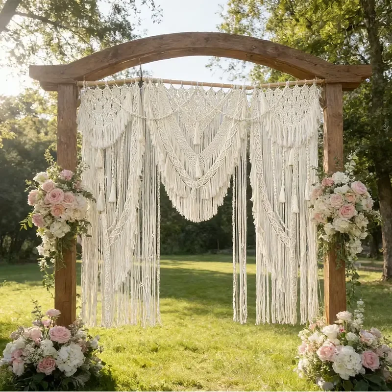 Romantic Decor Bohemian Macrame Tassel Backdrop for Outdoor Garden Weddings