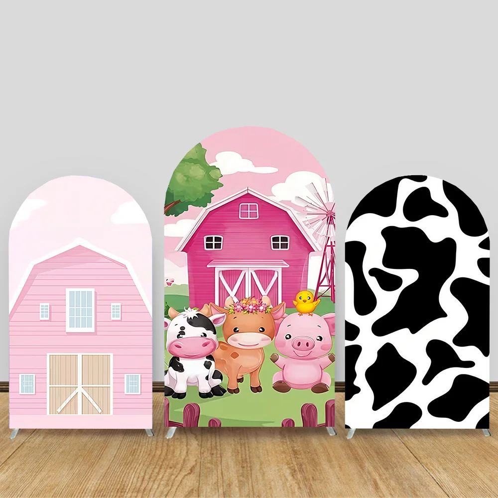 

Cartoon Farm Barn Animal Arch Background Baby 1st Birthday Party Decor Photography Background Elastic Fabric Photo Studio Props