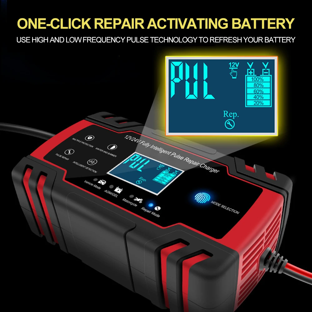 12-24V 8A Full Automatic Battery Charger Digital LCD Display Car Battery Charger Power Puls Repair for AGM GEL Wet Dry Lead Acid