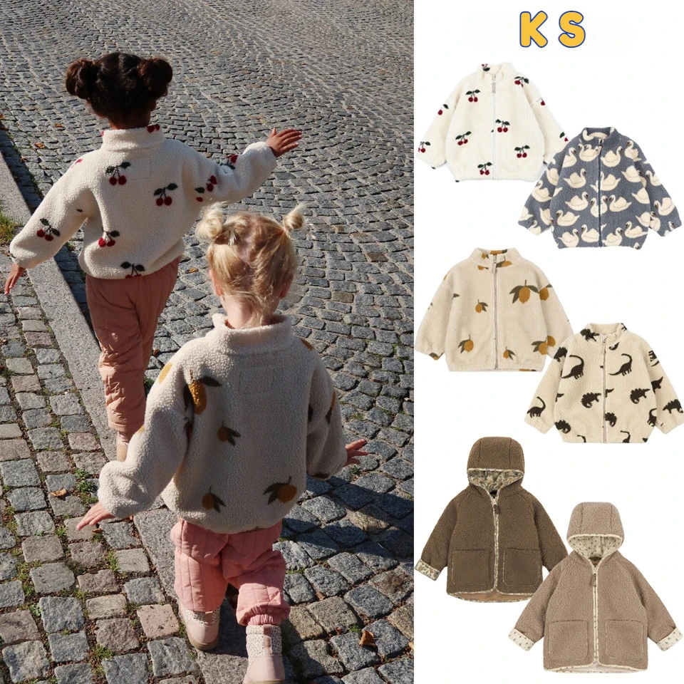 

KS Winter Baby Girls Boys Lambswool Cherry Jackets Kids Clothes Sequin Cartoon Panda Outerwear for Boys Children's Coats 1-9Yrs