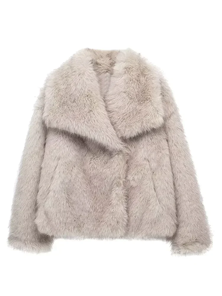 Autumn Winter New Fashion Fluffy Faux Fur Coat Women Casual Solid Long Sleeve Turn-down Collar Warm Coats Female Jacket