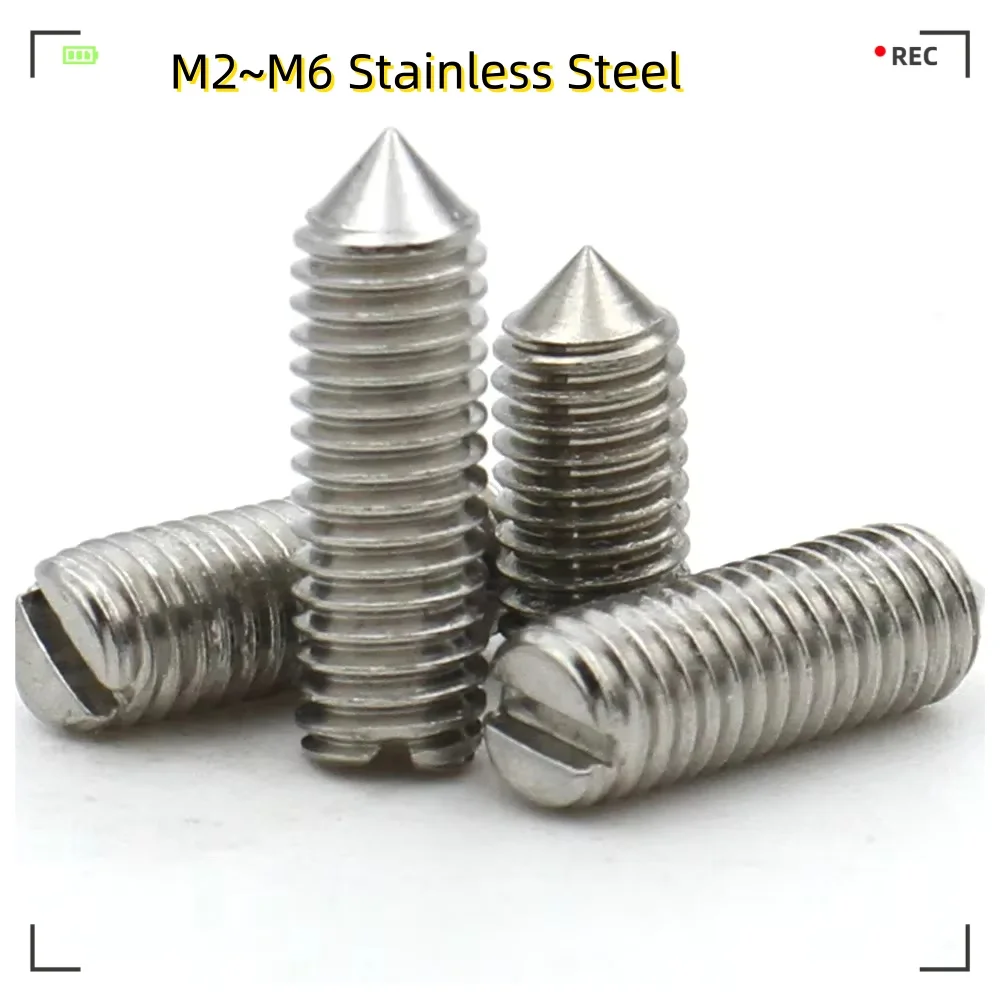 ( M2 M2.5 M3 M4 M5 M6 304 A2-70 Stainless Steel Slotted Tip Set Screw Machine Thread Cone Point Grub Screws Din553