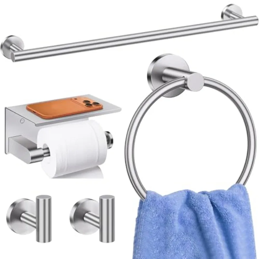 

5 Pieces Bathroom Hardware Accessories Set 24Inch Round Towel Racks Set for Bathroom SUS304 Stainless Steel Towel Bar Set Toile