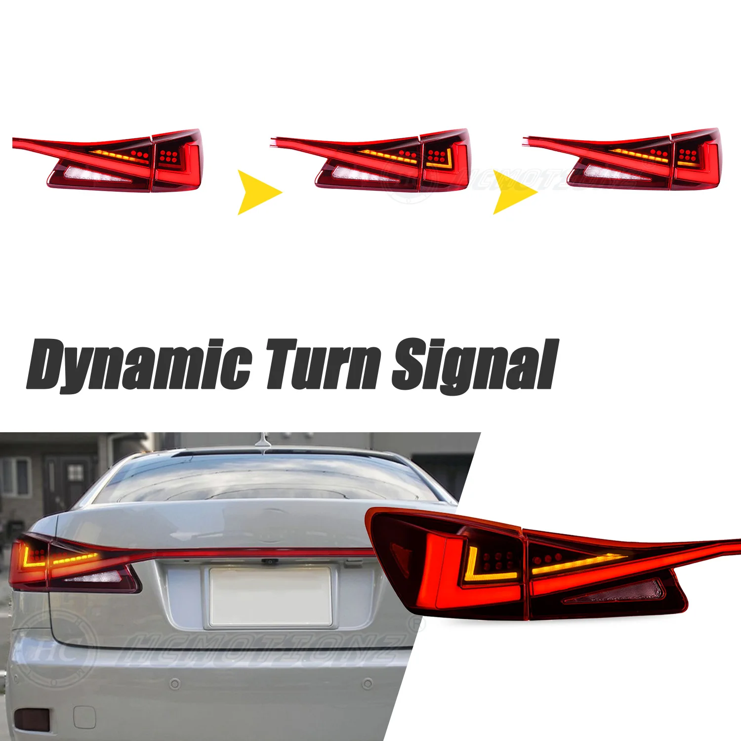 HCMOTIONZ NEW Design LED Tail Lights for Lexus IS 2006-2012 DRL Rear Lamps Assembly IS250 IS350 ISF IS300 220d with Middle Lamp