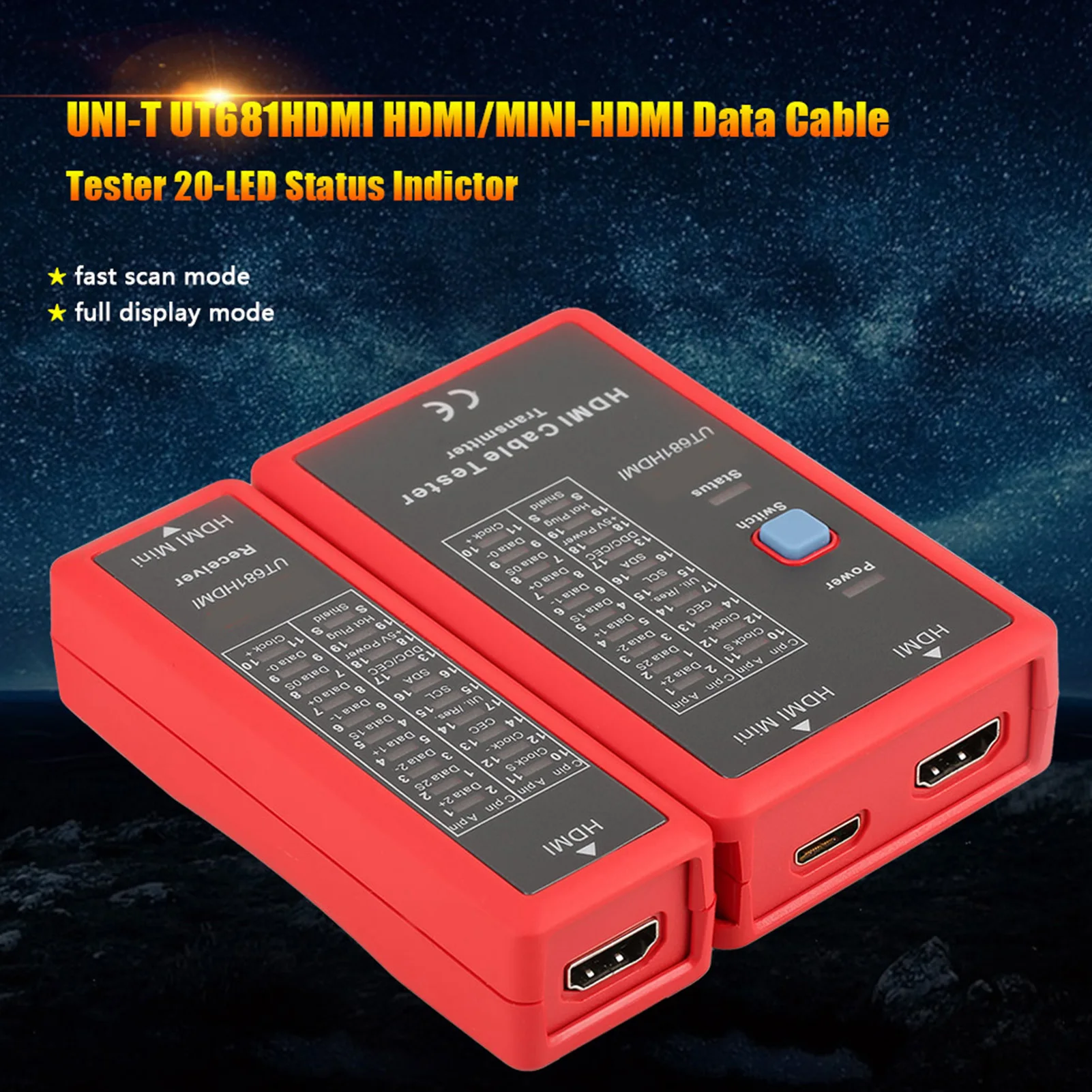 Cable Tester HDMI Cable Tester UT681HDMI Tester MINI-HDMI Tester UT681HDMI HDmi MINIHDMI Data Cable Tester 20LED Status Indictor