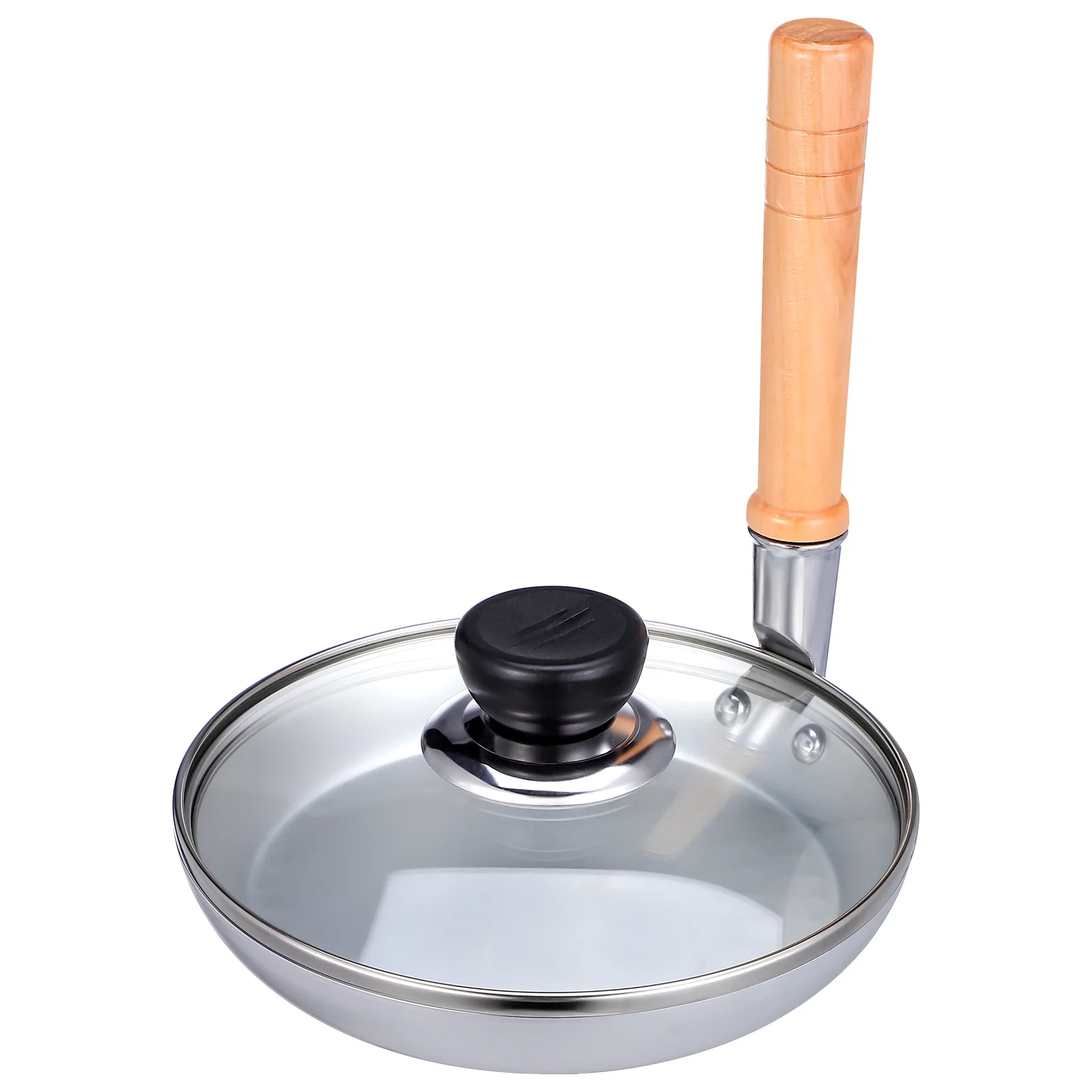 

17cm Deluxe Version (uncoated) with Glass Lid Cooking Tamagoyaki Pan Wooden Handle Oyakodon for Kitchen Vertical Tent Stove