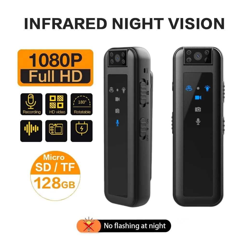 

1080P HD Mini Camera 180° Roatating Lens Portable Body Camera Night Vision Video Recorder Outdoor Bike Sports DV Car DVR