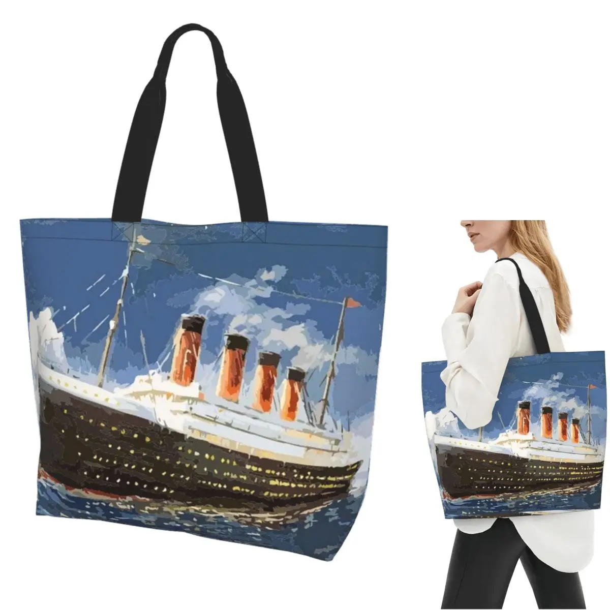 

The Most Popular Ship Of All Times, Titanic. Shopping Tote Bag Canvas Large Capacity Shoulder Bags Shopper Grocery Handbag Women