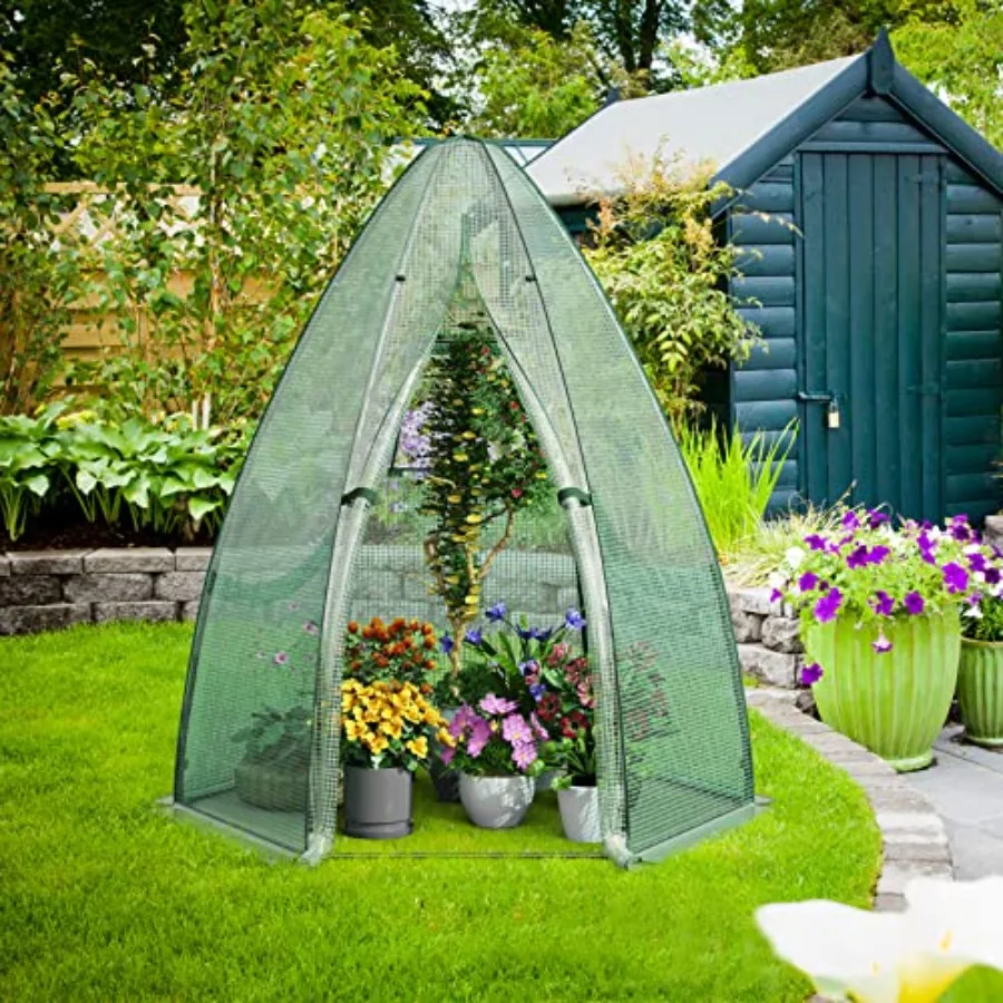 

Renatone Walk-in Greenhouse with Roll-Up Window and Door Hexagonal Green House with Metal Frame and Waterproof PE Cover Indoor