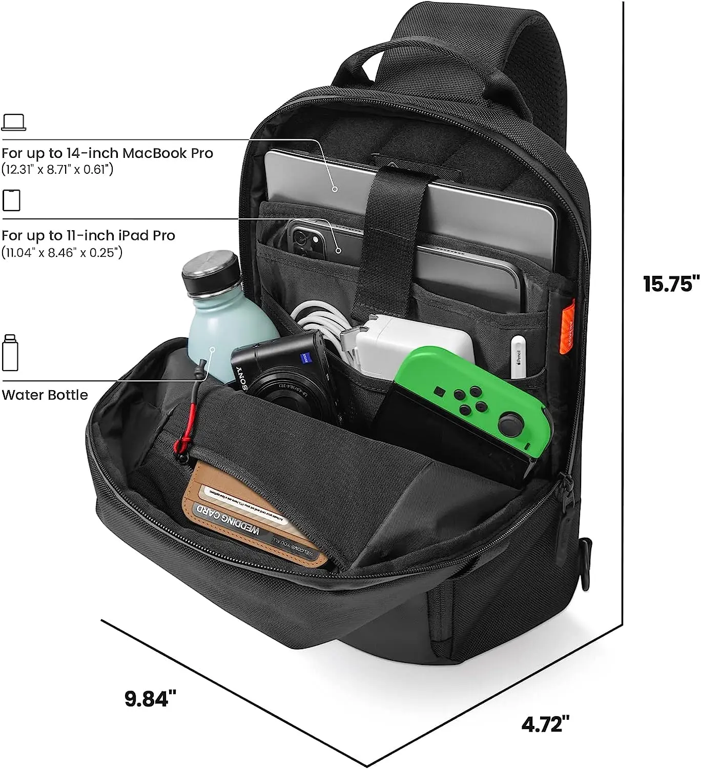 Imagem -05 - Bolsa Compacto Edc Sling Crossbody Bolsa Mochila de Ombro no Peito Apto para até 14 Macbook Pro m1 m2 A2779 A2442 14
