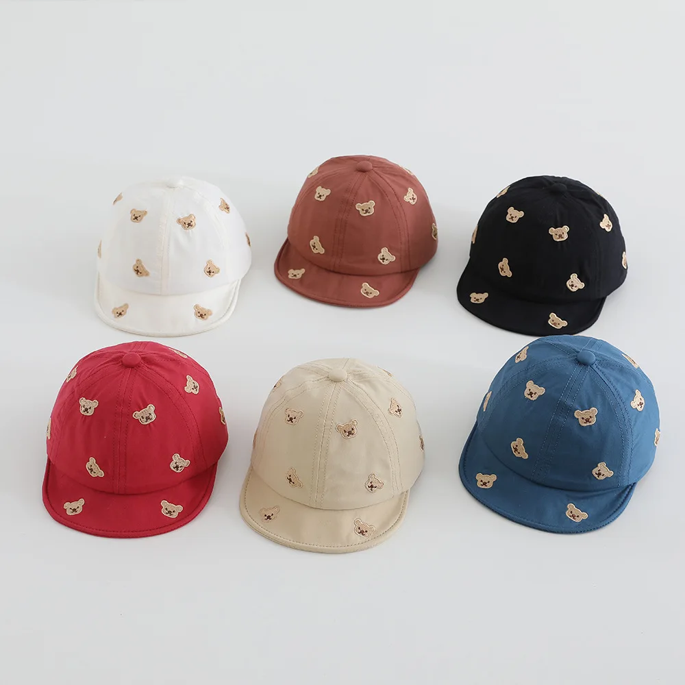 Spring Autumn Peaked Cap Cute Bear Embroidery Soft Brim Sun Hat for 0-2 Y Baby Boys Girls Korean Style Toddler Cap