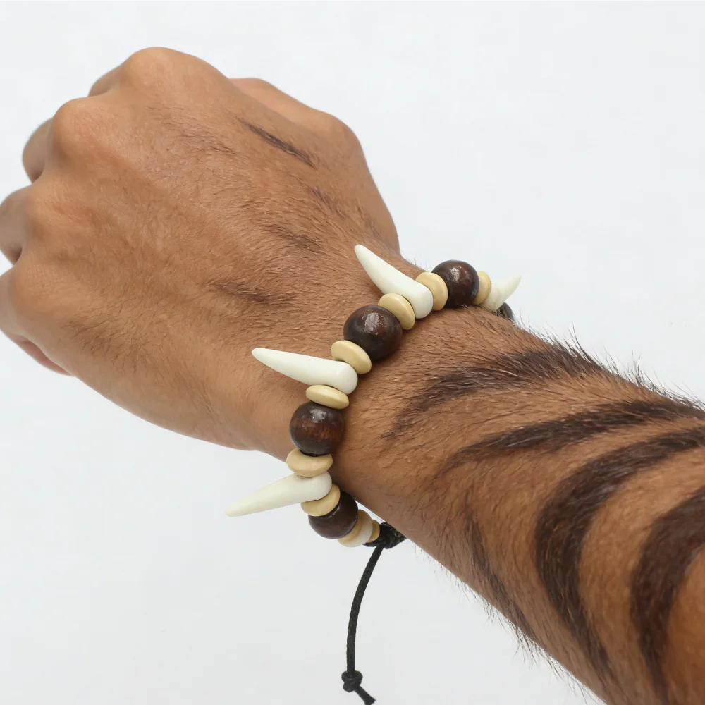 Tribal-Imitations-Wolfszahn-Perlenarmband, verstellbares Acryl-Elfenbein-Perlenarmband, Schmuckgeschenke für Feiertage und Partys