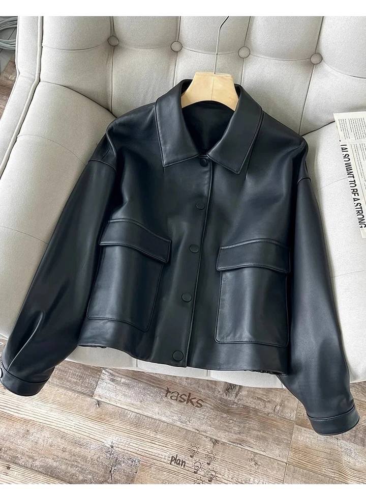 

2024SS Spring Luxury New Women High Quality Sheepskin Real Leather Jacket Coat for Female Outerwear 2 Color