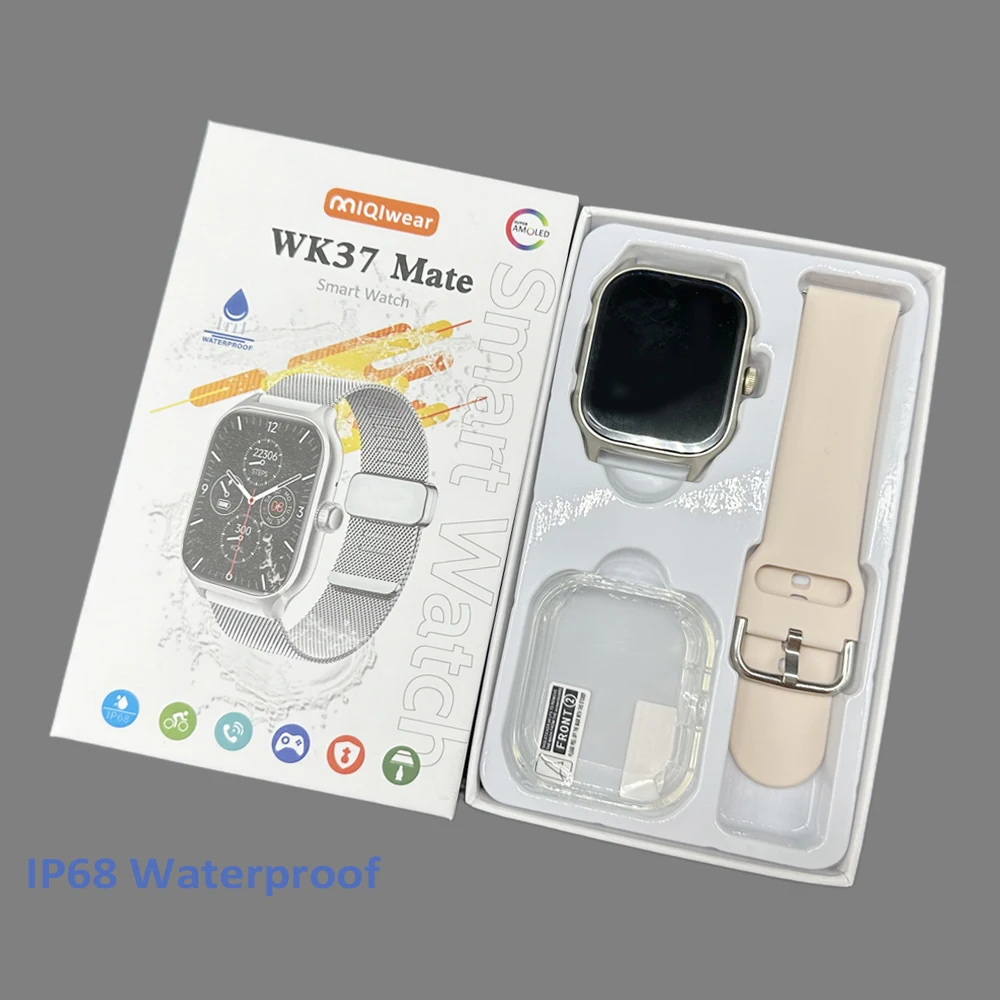 High Quality WK37 Mate Smart Watch Full Touch Screen IP68 Waterproof Box Set Comes With Protective Case and Film PK WK9 Max