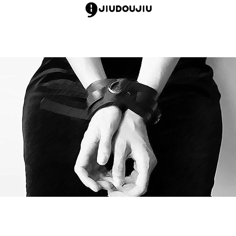 Leather handcuffs for bondage play