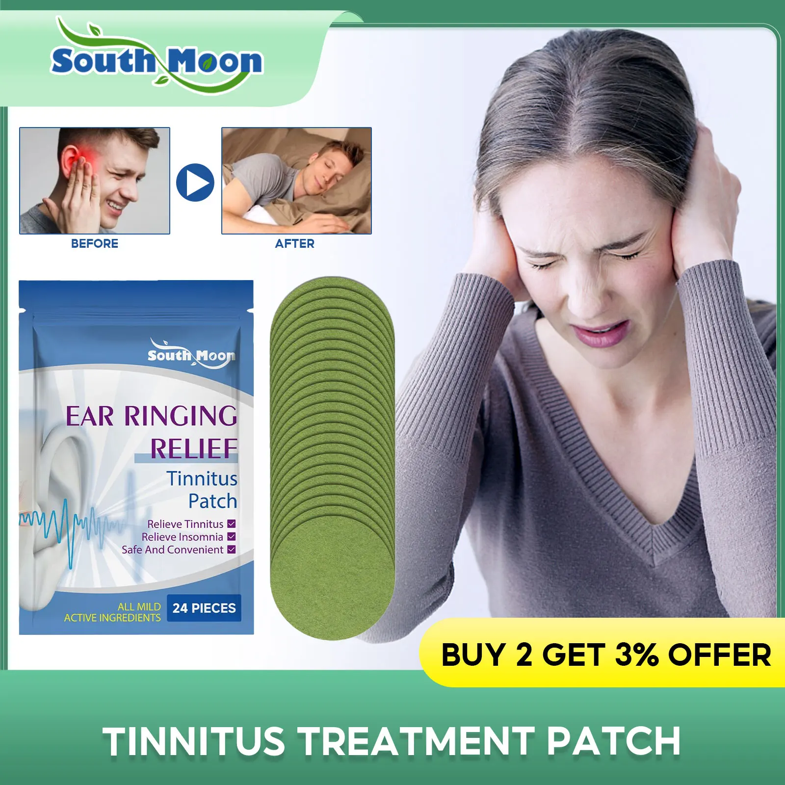 Пластырь против шума в ушах для потери слуха, облегчение боли в ушах, зуд, дискомфорт, уменьшение давления в ушах, улучшение прослушивания, наклейки