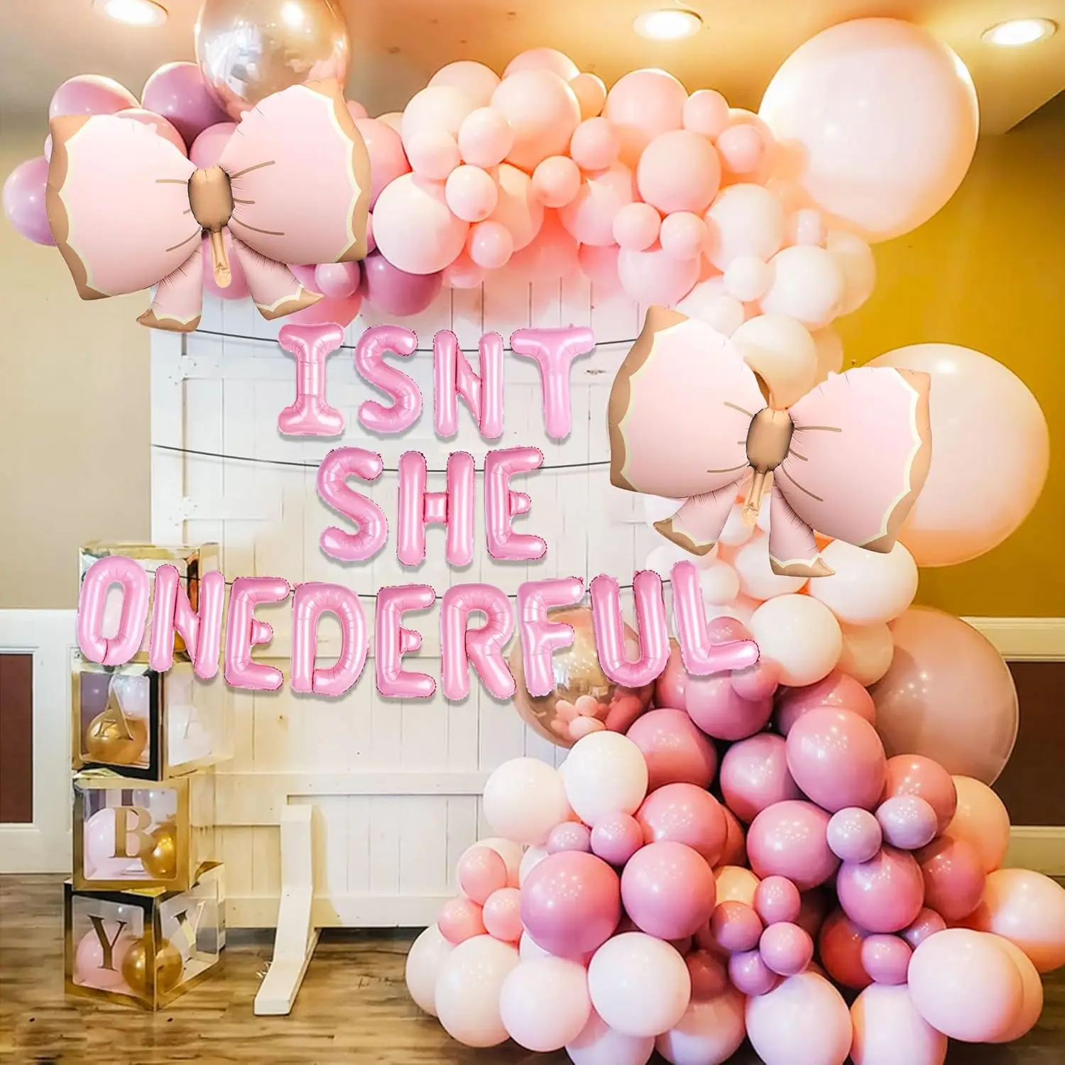 Lavardship-Ballons en aluminium avec nœud rose, décorations d'anniversaire, premier anniversaire