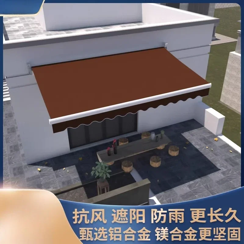 Awning folding telescopic hand-cranked electric awning shrink tarpaulin outdoor balcony facade courtyard awning