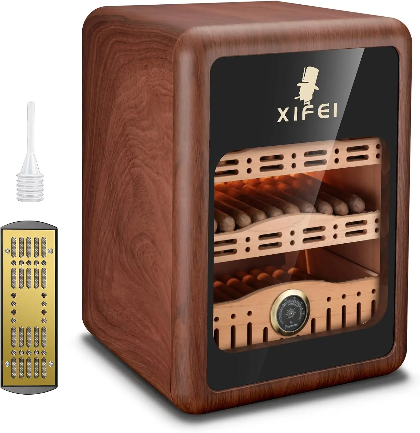 

150-Cigar Desktop Humidor with LED Lights, Spanish Cedar Shelves, Hygrometer & Humidifier - Perfect Gift for Men