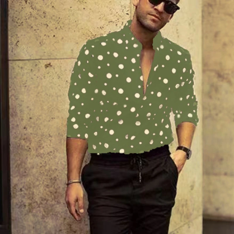 New Polka Dot Print Casual Versatile Long-sleeved Shirt for Men
