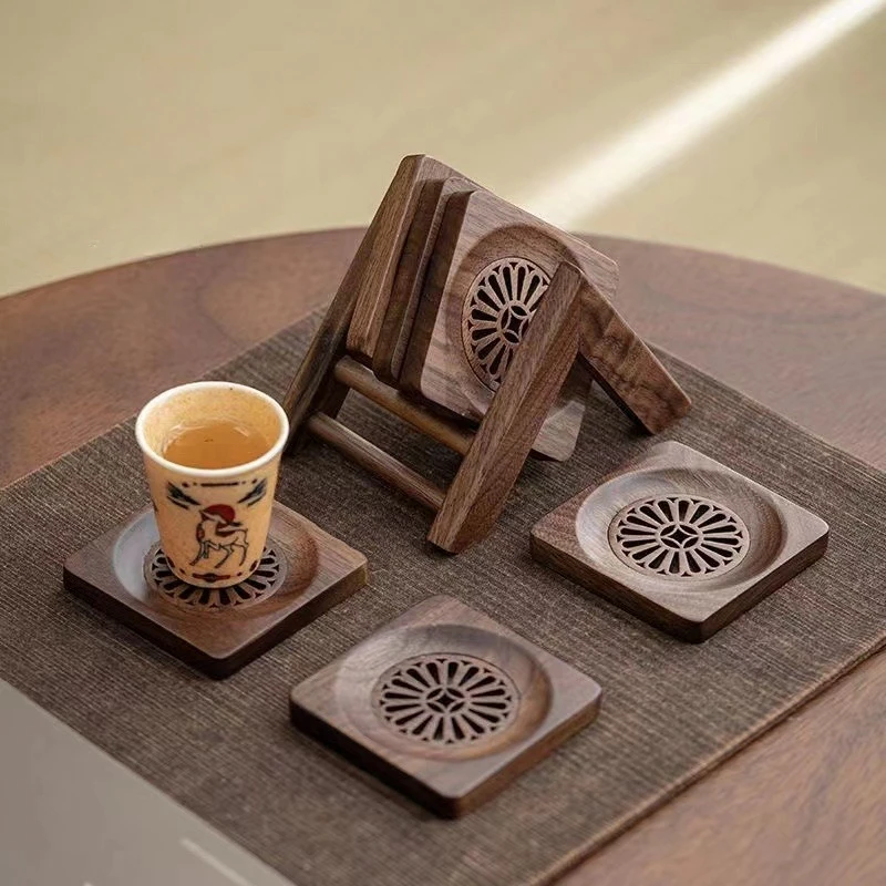 

Walnut Wood Tea Coaster Solid Wood Heat-Resistant Mat Creative Kung Fu Tea Set Tea Ceremony Accessories