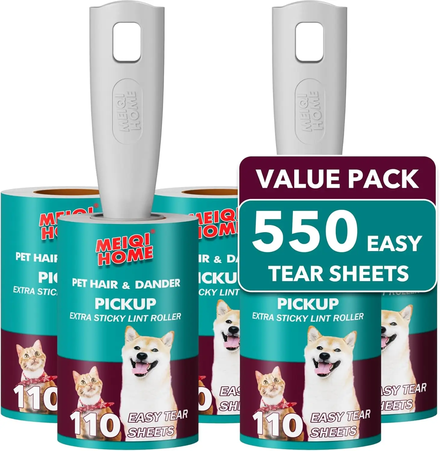 

Extra Sticky Lint Rollers for Pet Hair, 550 Sheets Mega Value Set with 2 Upgraded Handles, Portable Remover for Clothes, Carpet