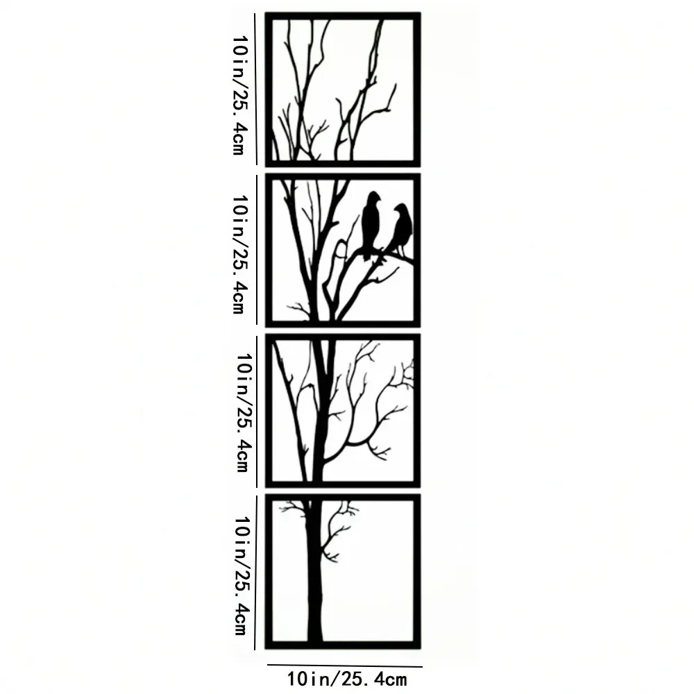 4PC Metal Tree & Birds Wall Art Set – Elegant Decor for Living Room, Stylish Home Decoration, Beautiful Metal Wall Accents