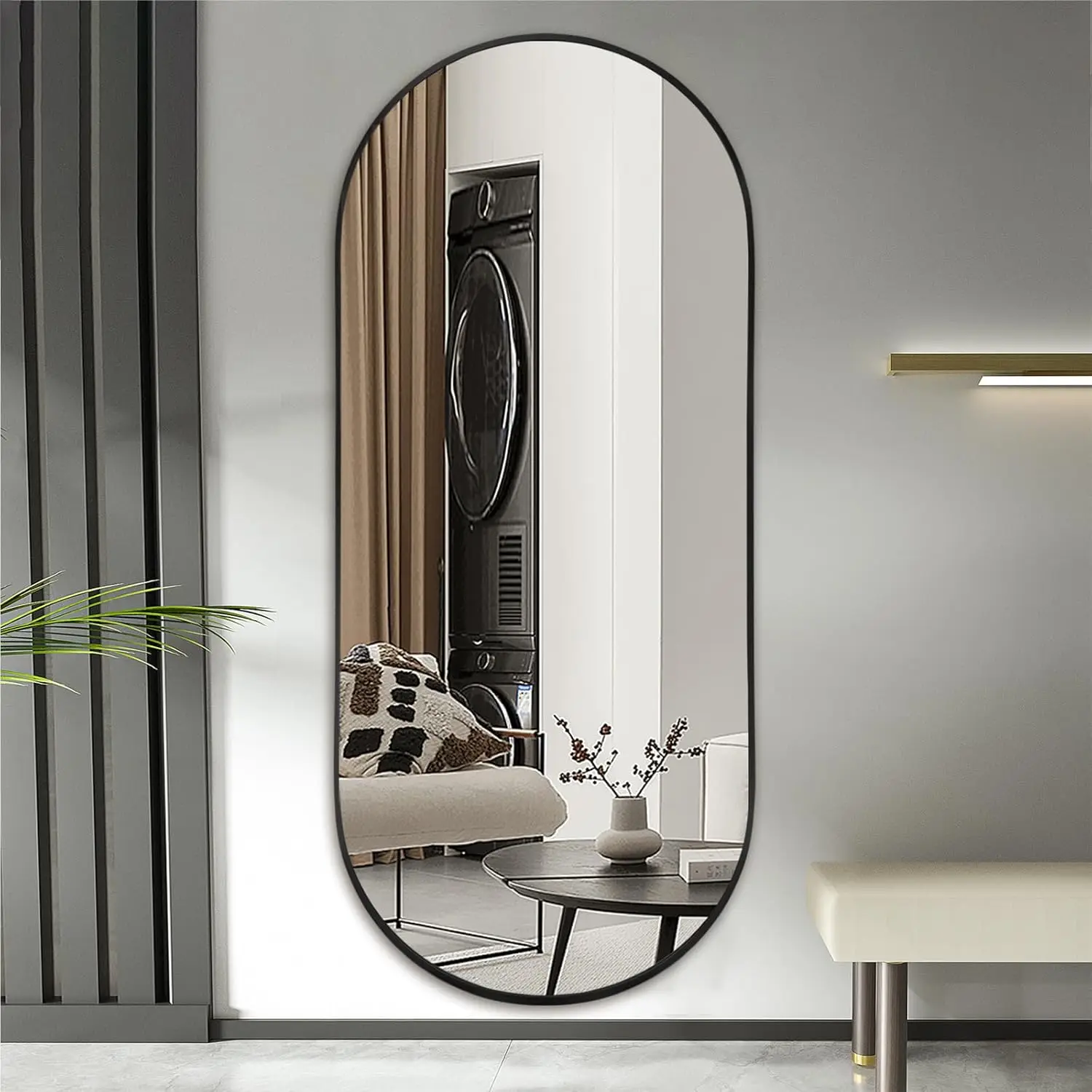 Oval Full-length Mirror, 71 "x 32" Wall-mounted Floor Mirror with Metal Frame, Super Clear Explosion-proof Dressing Mirror