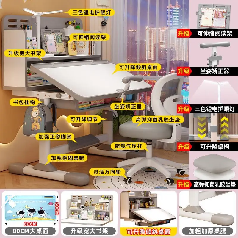Study Room Complete Set Desk, Children's Study Desk, Writing Chair, Primary School Writing Desk, Adjustable Desk for Sitting Pos