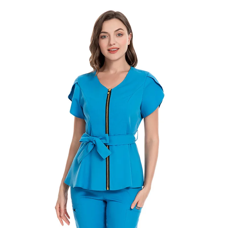 Strap Up Waist Cinching Surgical Hospital Short Sleeved For Women, Fashionable Brushing Gown, Elastic Hand Washing Gown