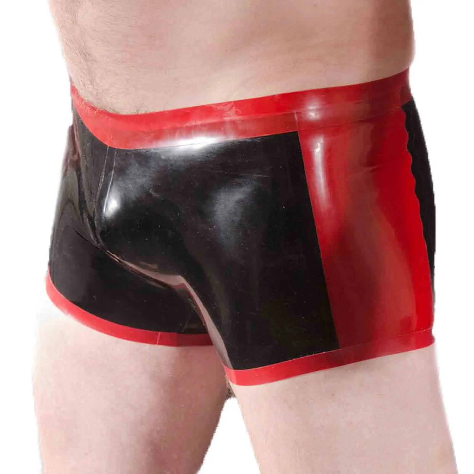 

MONNIK Latex Rubber Men's Shorts Short Leg Contrast Colour Side Panel Waistband and Edge Trim for Fetish Cosplay Halloween