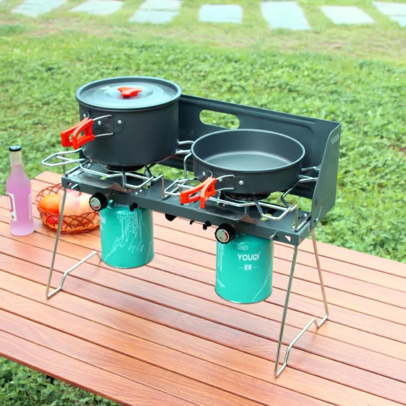 Imagem -02 - Outdoor Windproof Gás Burner Duplo Cabeça Cartão tipo Fogão Equipamento Portátil para Camping