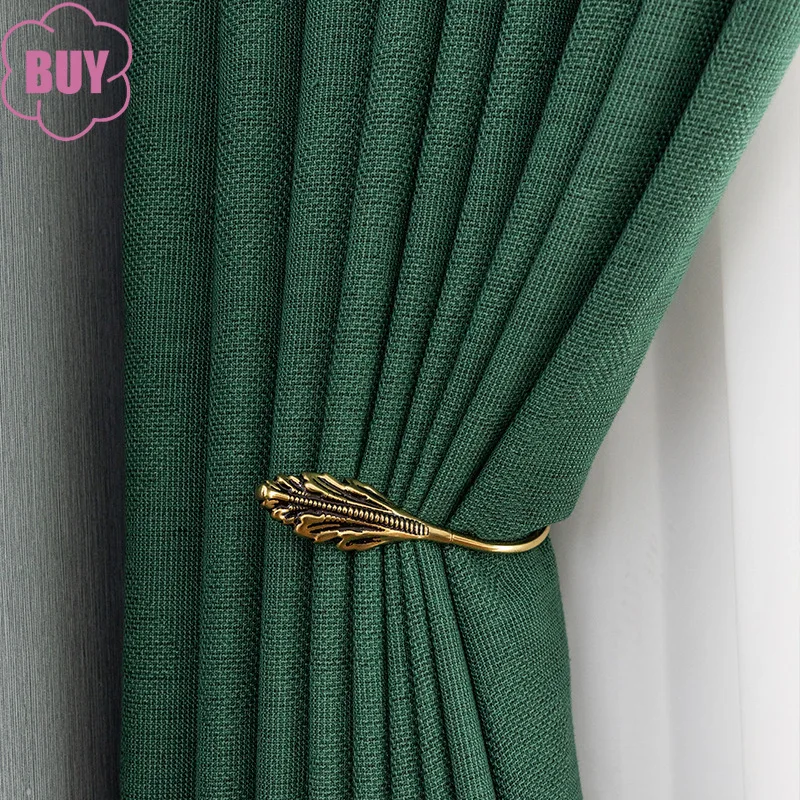 Dark Green Super Thick Cotton Linen Blackout Curtain for Living Room Bedroom Balcony French Window Partition Curtain Finished