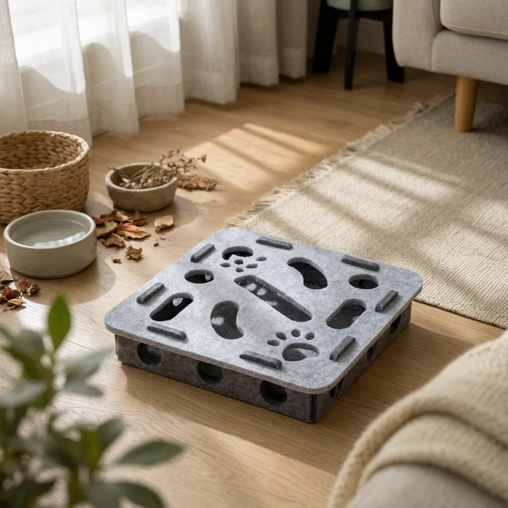 

Feline Play Maze Box Layered Design Felt Feline Maze Toy Cutout Openings Hollow Base