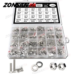M1.6 M2 M2.5 M3 M4 M5 Cross Phillips Flat Countersunk Head Screws 304 Stainless Steel Bolt and Nut Washer Assortment Set Kit Box