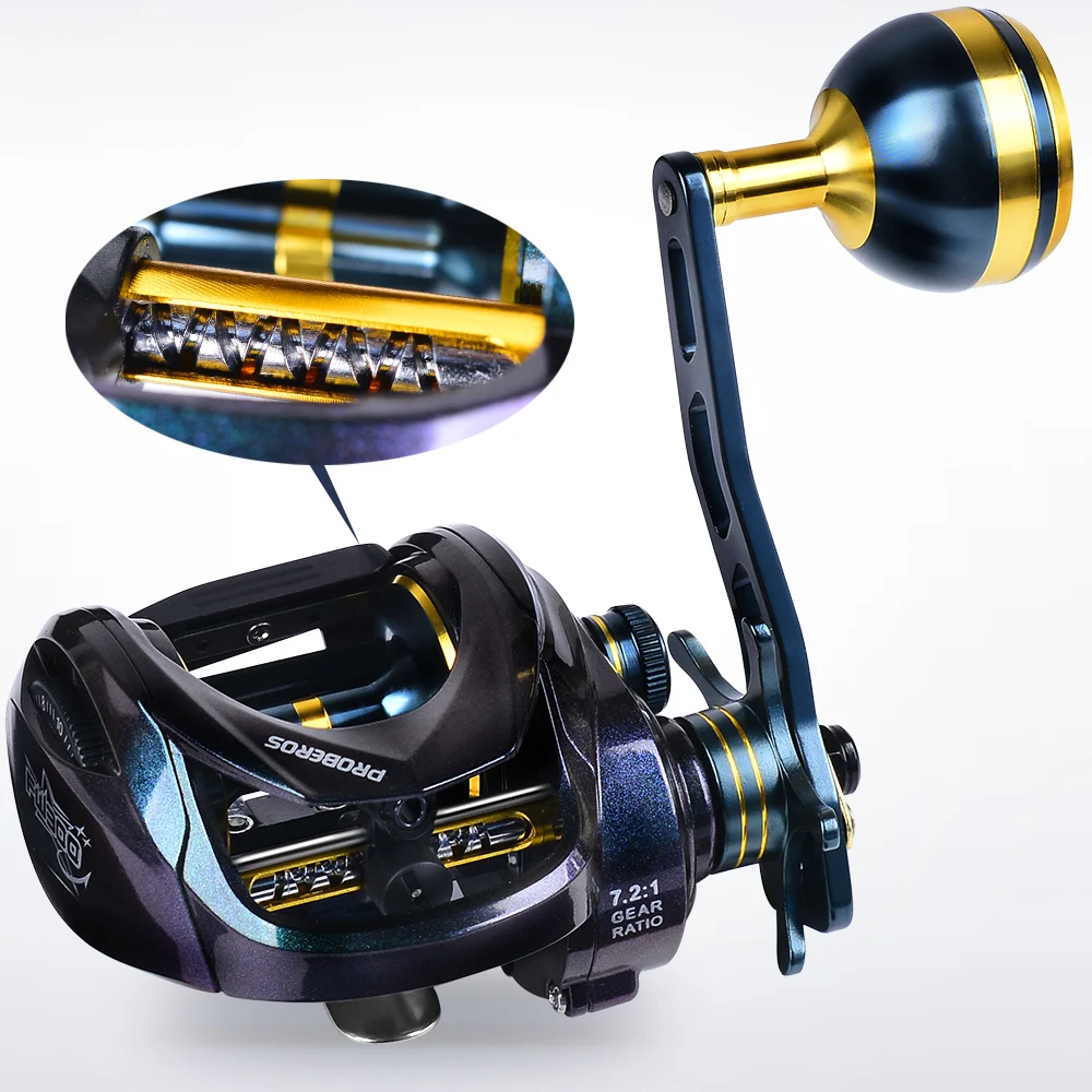 Proberos Baitcasting-Rolle – Metall-Hauptachse und -Knauf, 17,6 LB maximale Bremskraft, 5+1BB, 7,2:1 Übersetzungsverhältnis, glatt und langlebig – Detail 12