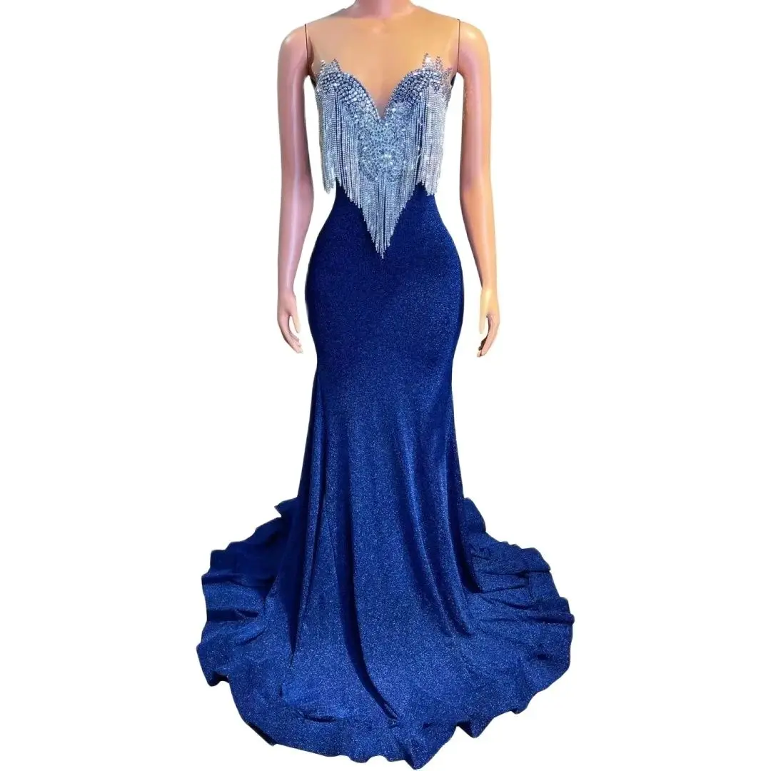 

Women Sexy Celebrity Maxi Dress Luxury Prom Gowns Celebrate Birthday Dress Sparkling Rhinestones Stage Show Performance Clothing