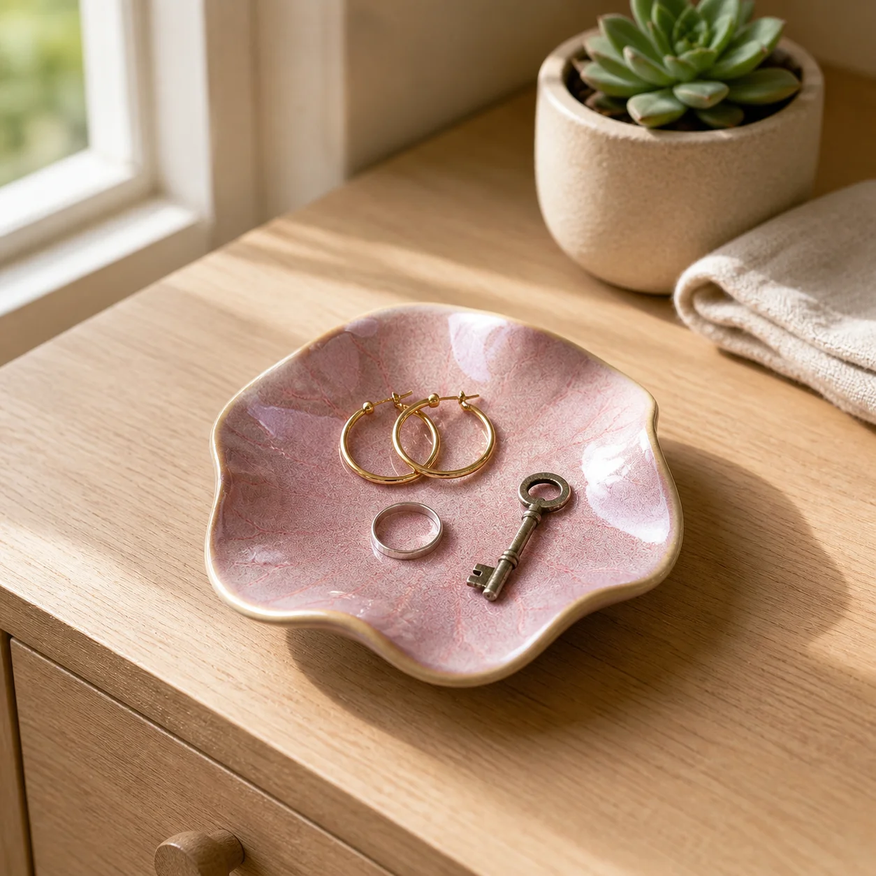 Ceramic Jewelry Tray for Rings Keys and Earrings Kiln Glaze Decorative Storage Dish Non Slip Small Trinket Plate for Dresser
