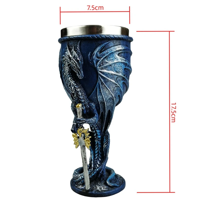 Goblet Blue Dragon Dungeons And Dragons Gift Święty Graal Goblet do wina Latający smok Miecz Goblet