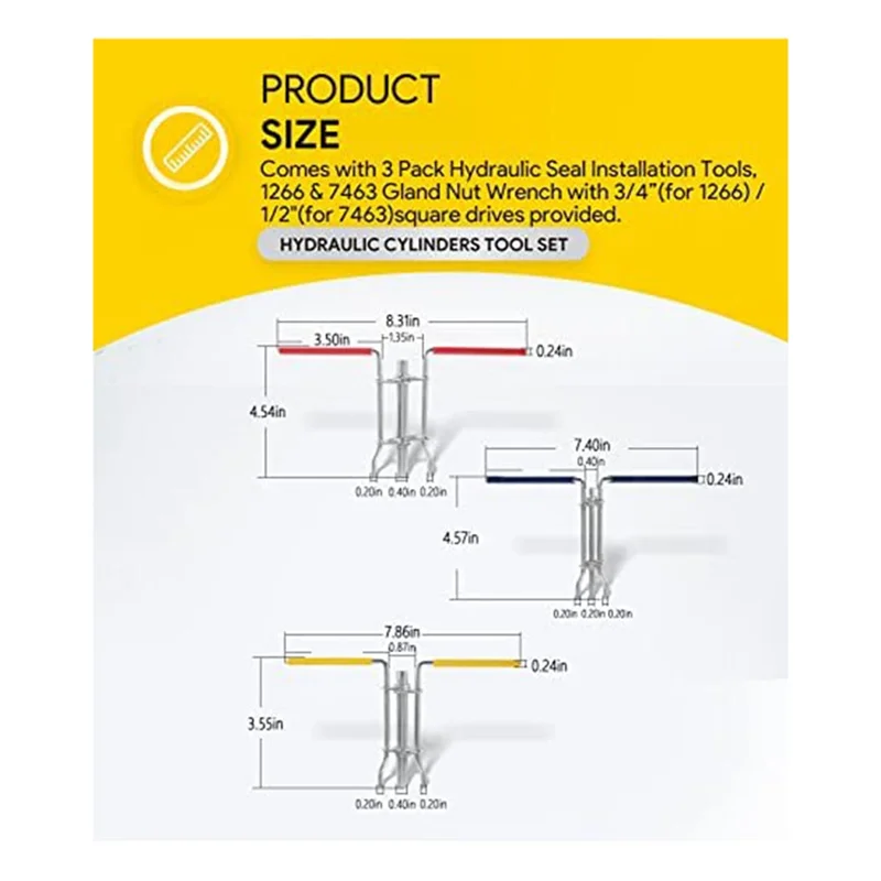 3er-Pack hydraulische Dichtungsinstallationswerkzeuge, Reparaturdichtungssatz für hydraulische Zylinderkolben, für Bauernhof- und Baumaschinen