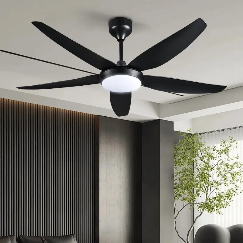 56 Inch Black Ceiling Fan with LED Light, 5 Blades Modern Ceiling Fan Light Fixture for Living Room Bedroom